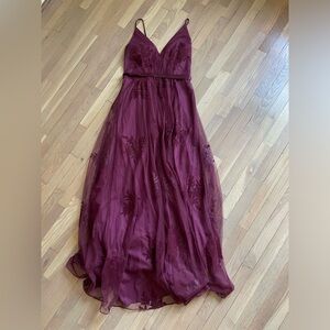 David’s bridal maroon lace bridesmaids dress